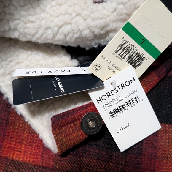 Lucky Brand Burnt Orange Wool Buffalo Plaid Faux Shearling Jacket Size Small Nwt - Picture 3 of 7
